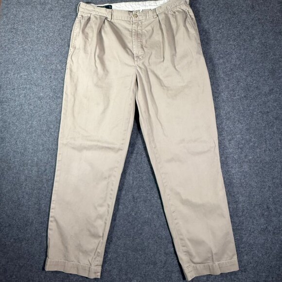 VTG Polo Ralph Lauren Andrew Pant Chino Pleated Relax Straight Khaki Sz 36x32 - Picture 1 of 15